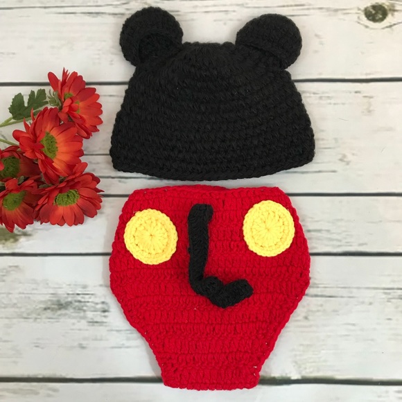 Newborn Baby Crochet Knit Mickey Mouse Outfit Photo Prop - Picture 5 of 9